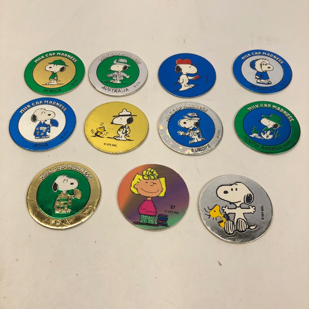 11 Peanuts Pog Milk Cap Madness‎ Collection Snoopy Charlie Brown Sally Pogs